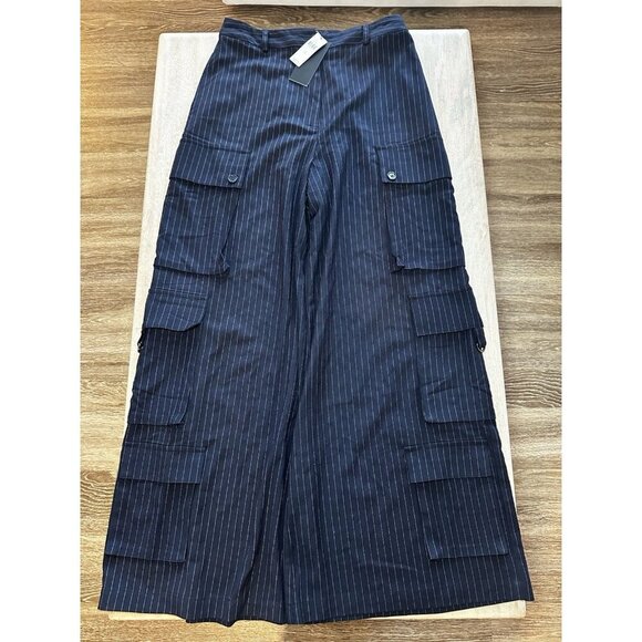 Anthropologie TwentySixHundred NWT Pinstripe Utility Pants Wide Leg Navy Size 10 - Picture 5 of 13